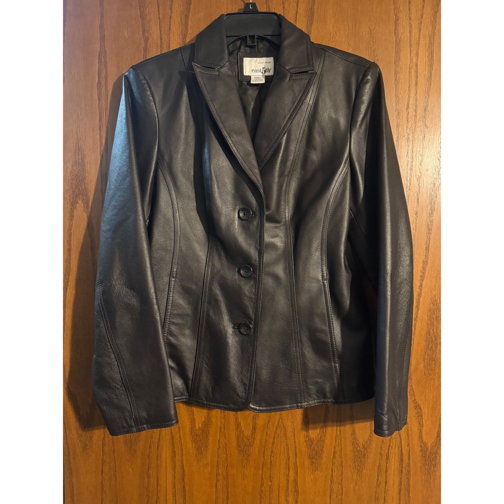 East 5th Womens Genuine Leather Blazer Jacket Dark Brown Small 3 Button Tailored